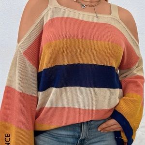 Plus Color Block cold shoulder sweater